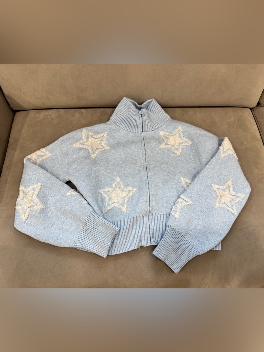 Kids Light Blue Star Zip-Up crop Sweater